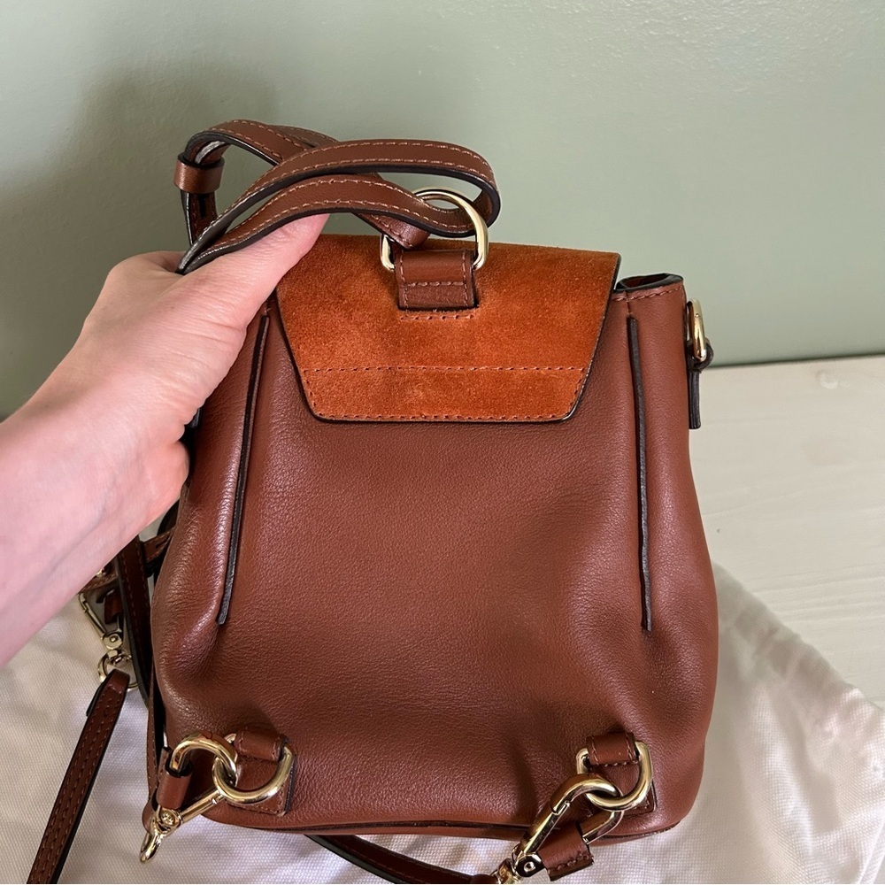 CHLOE Suede Calfskin Mini Faye Backpack Tan - Picture 6 of 10